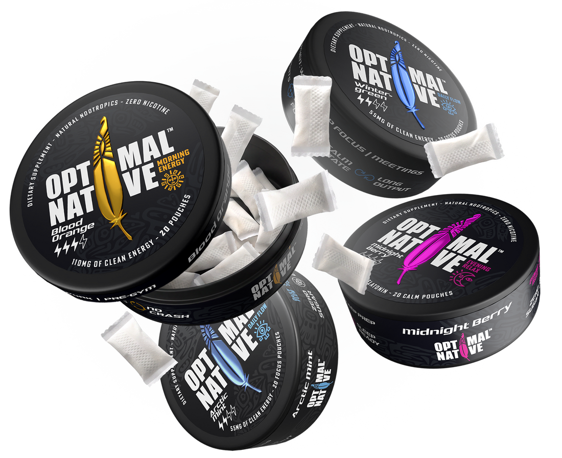 Optimal Native nicotine-free pouches: Morning Energy, Daily Flow and Evening Relax cans